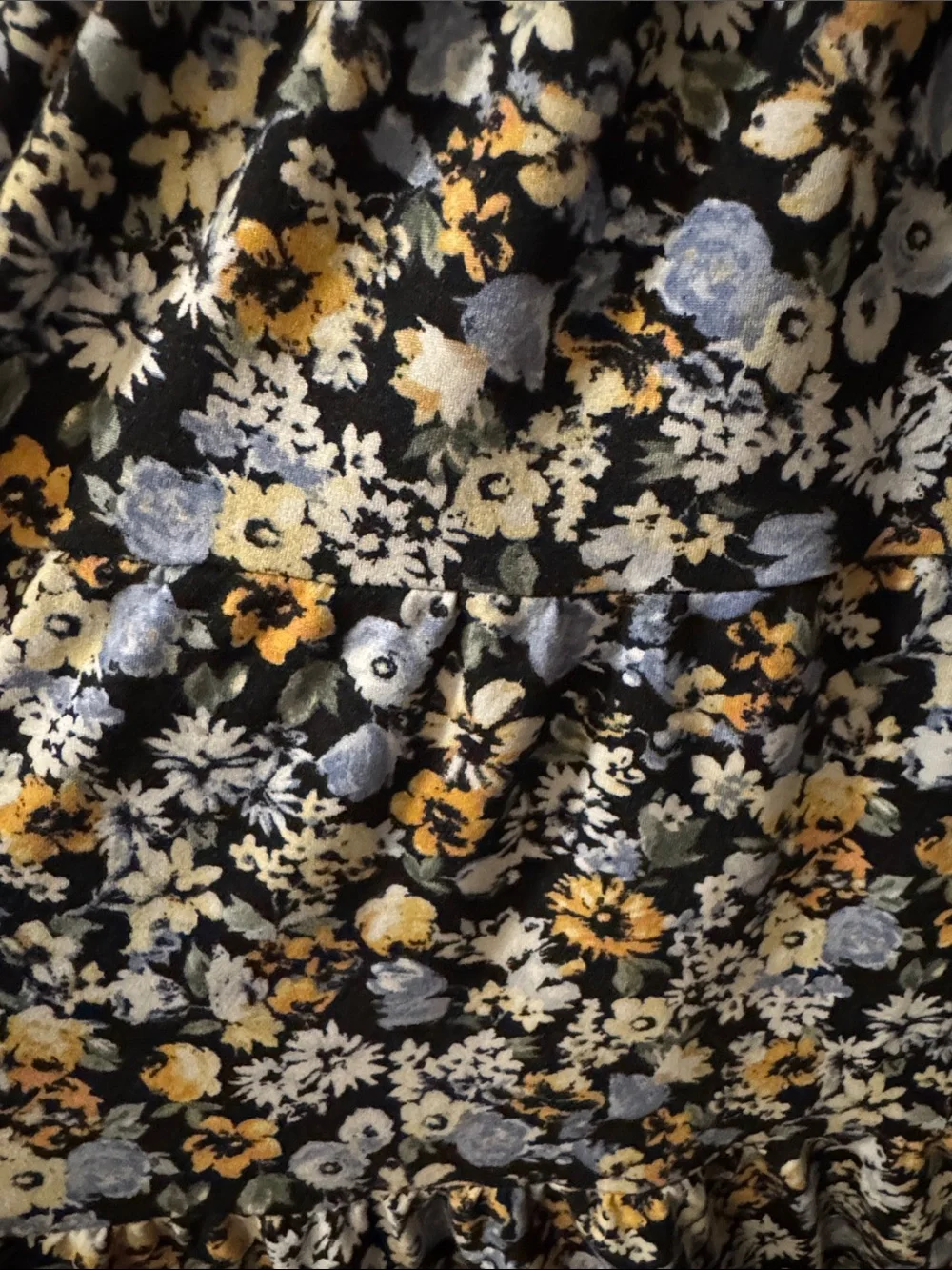 Hollister Black Floral Scoop-Neck Mini Dress with Blue and Yellow Flowers